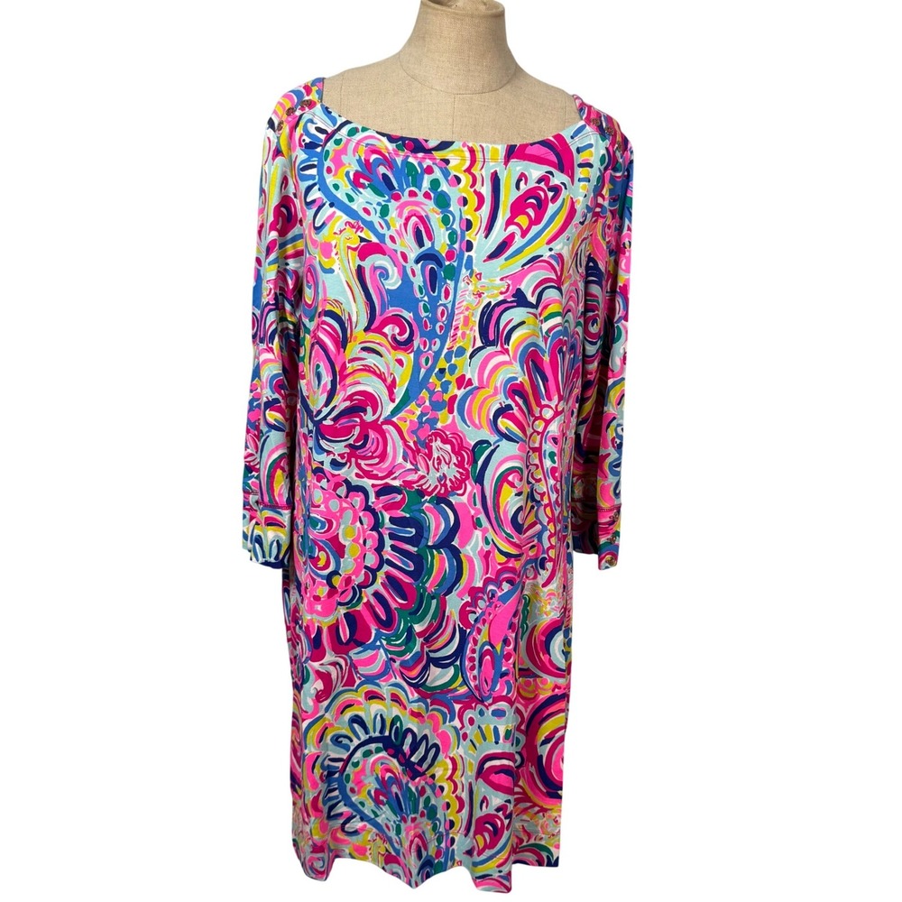 Lilly Pulitzer XL Sophie Shift Dress UPF 50+ Pink Paisley Psychedelic Dopamine‎